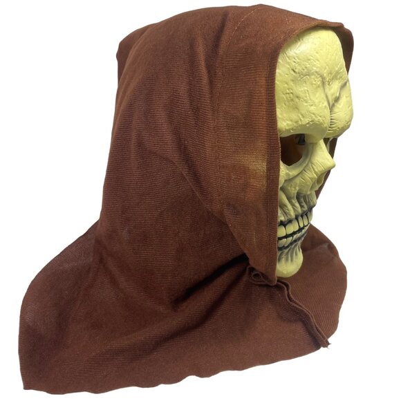 Halloween Skull Mask With Brown Hood Full Face Cover Adult Size - Picture 2 of 8